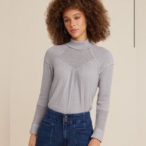 Maurice’s Gray Mixed Media Mock Neck Top
